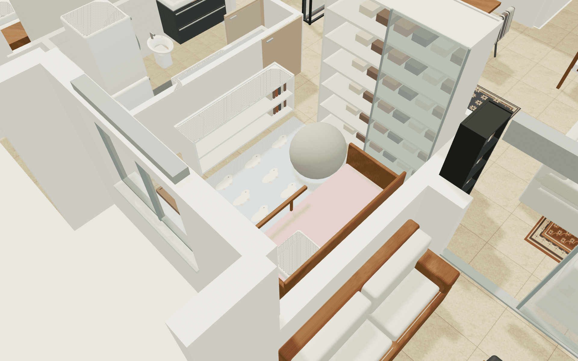 Bedroom: Timber guard bed and sliding wardrobe