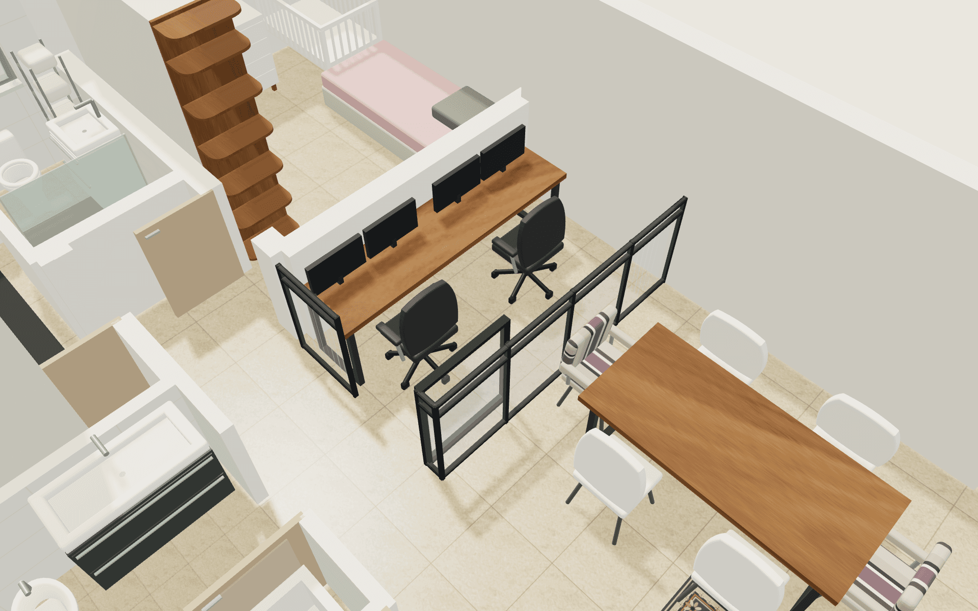 Glass office: Glass enclosure and continuous wall line
